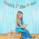 BRAVESHINE Fringe Curtains Backdrop - 2Pcs Pastel Blue Party