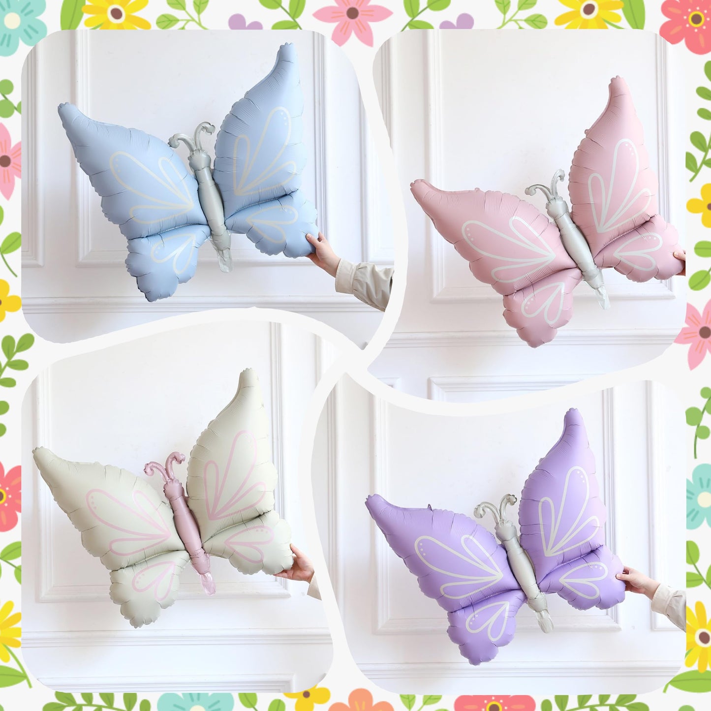 Enanal 8pcs Pastel Mushroom Butterfly Foil Balloons for Enchanted