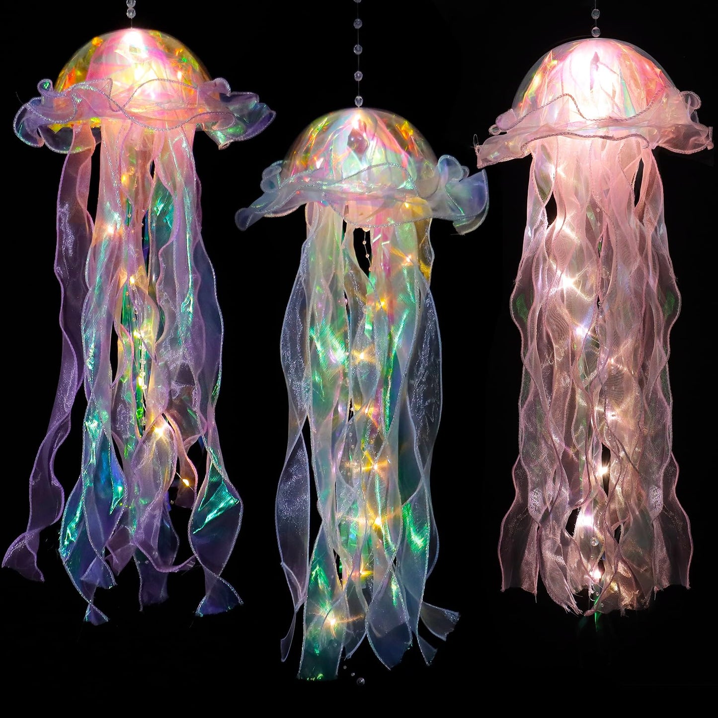 Glitter Iridescent Jellyfish Hanging Decor Blue Purple Jellyfish Kit