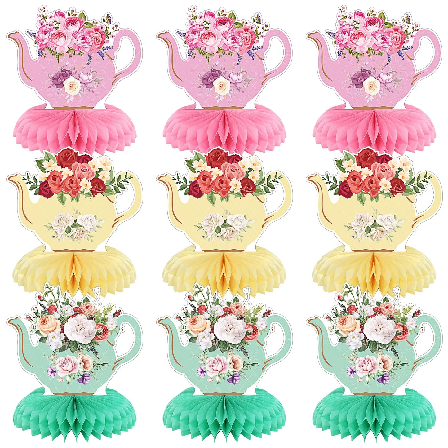 Jexine 9 Pcs Tea Party Decorations Princess Party Floral Teapot