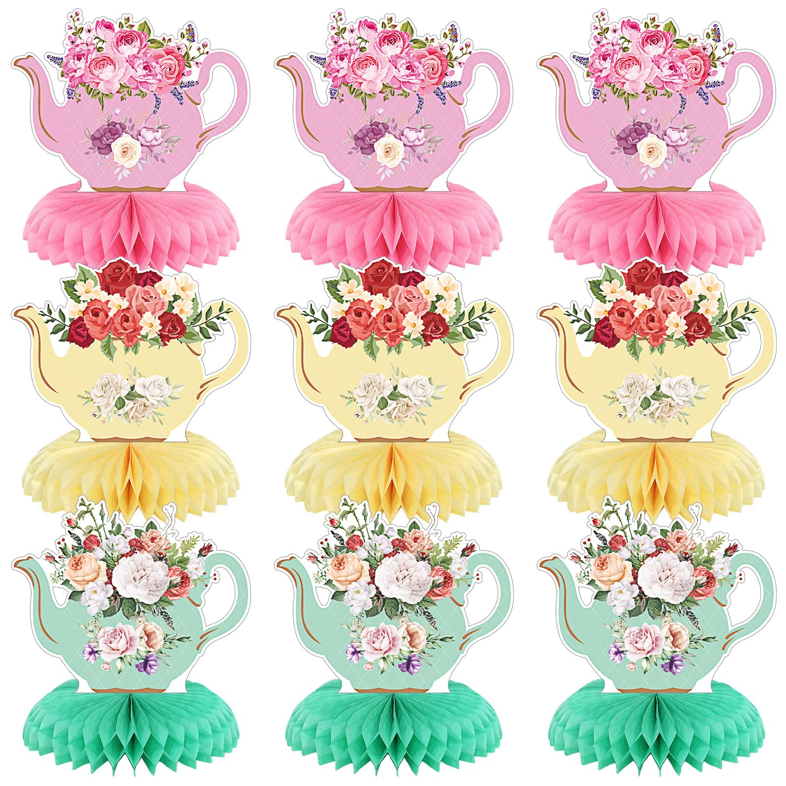 Jexine 9 Pcs Tea Party Decorations Princess Party Floral Teapot