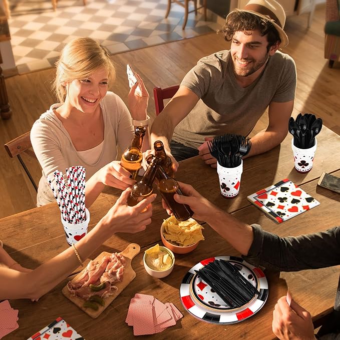 147 Pieces Casino Theme Party Supplies Tableware Set Includes Plates