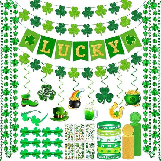 82Pcs St Patricks Day Accessories Pack Include Lucky Banner Shamrock