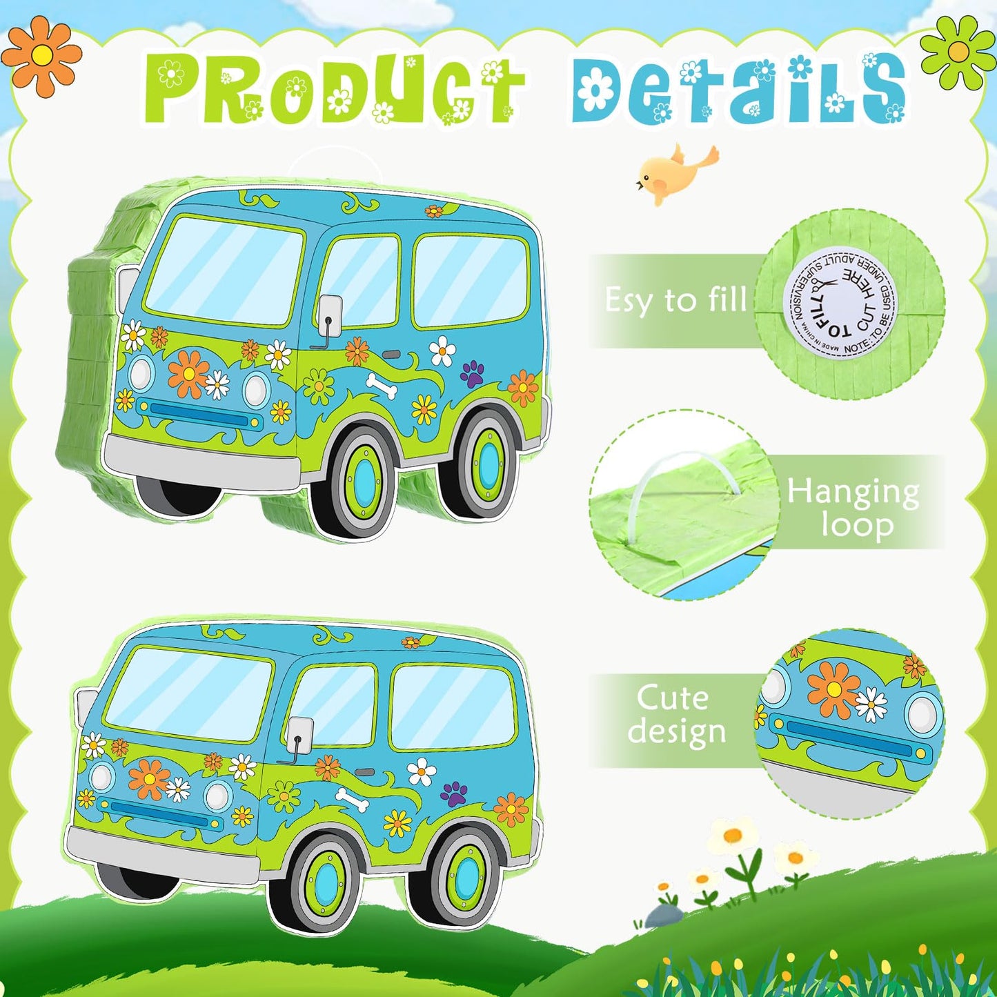 Threan Dog Theme Party Decorations Cartoon Car Piñata Hippie Groovy
