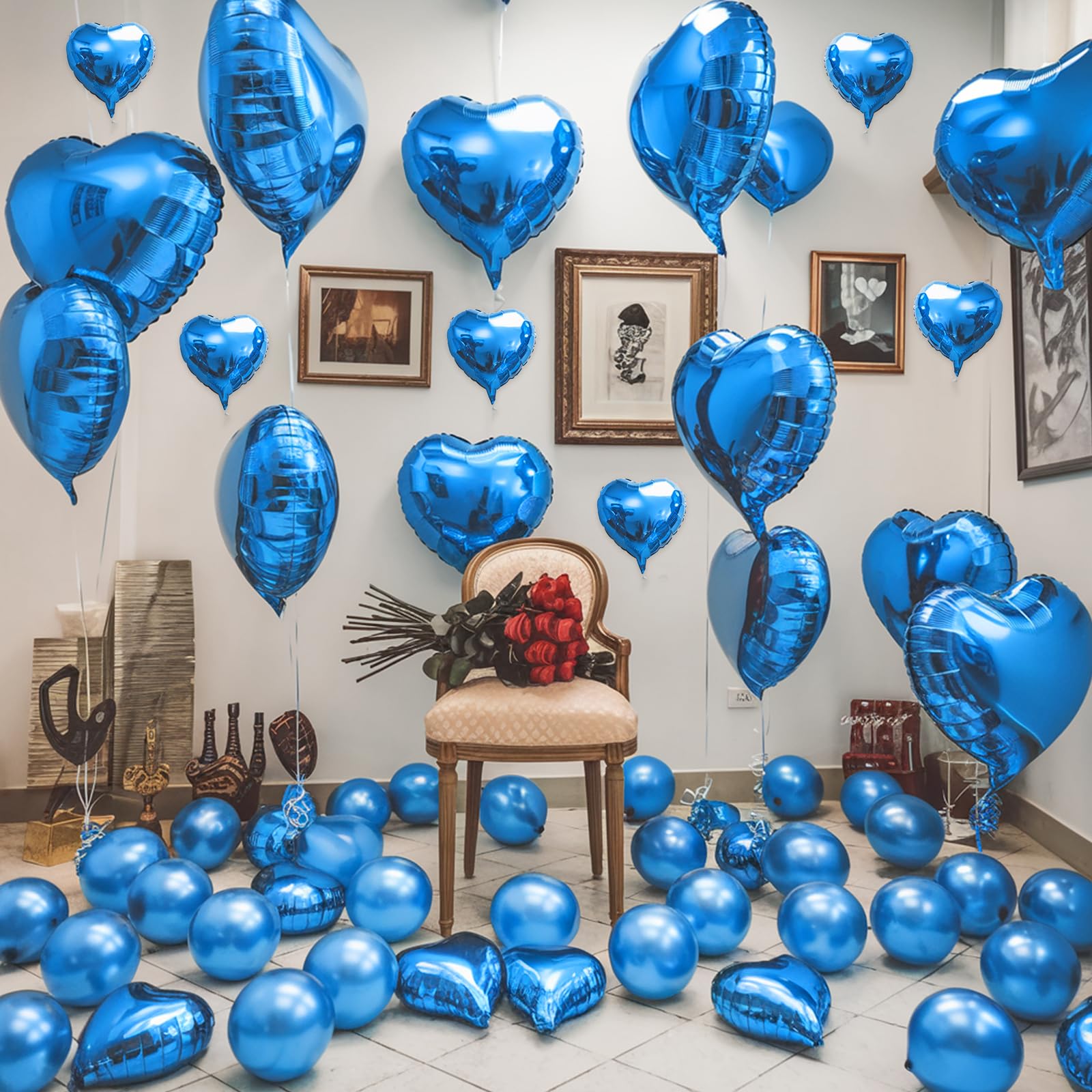 Blue Heart Balloons, 19PCS Blue Heart Shape Balloons, 18Inch with