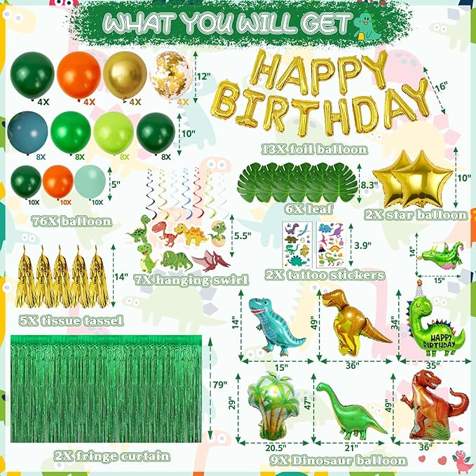 125pcs Dinosaur Birthday Party Decorations Dinosaur Balloons Arch