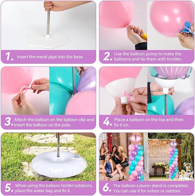 2 Sets Mermaid Party Balloon Column Stand Kit with 102 Balloons