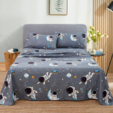 JSD Grey Astronaut Kids Sheet Set Full Size, 4 Piece Boys Space