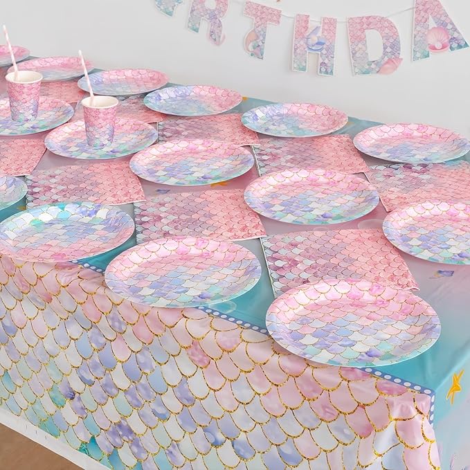 40 Pcs Mermaid Birthday Party Decorations Plates Set for 20 Guests