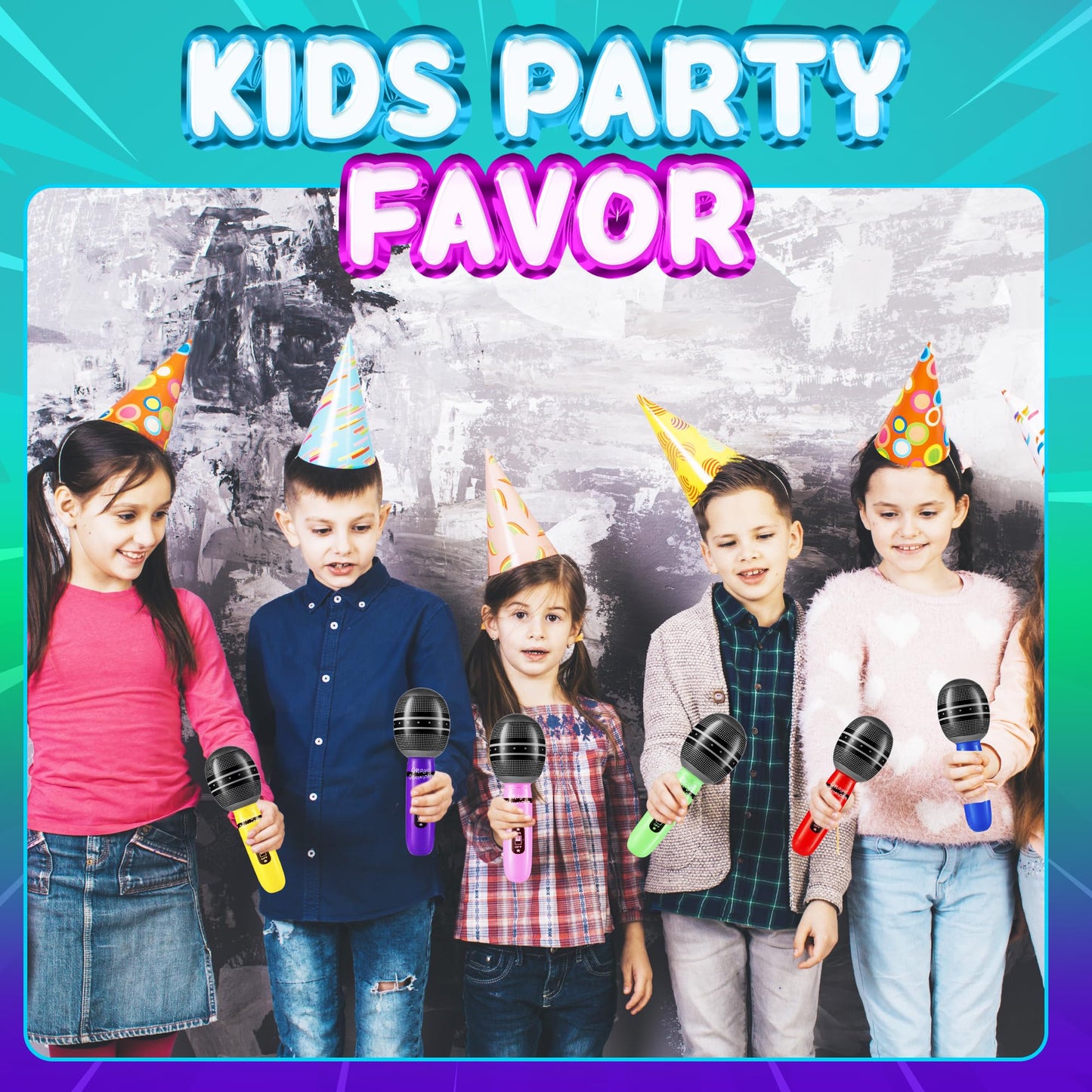 Inflatable Microphones for Parties - (Pack of 72) 10-inch Neon Colors