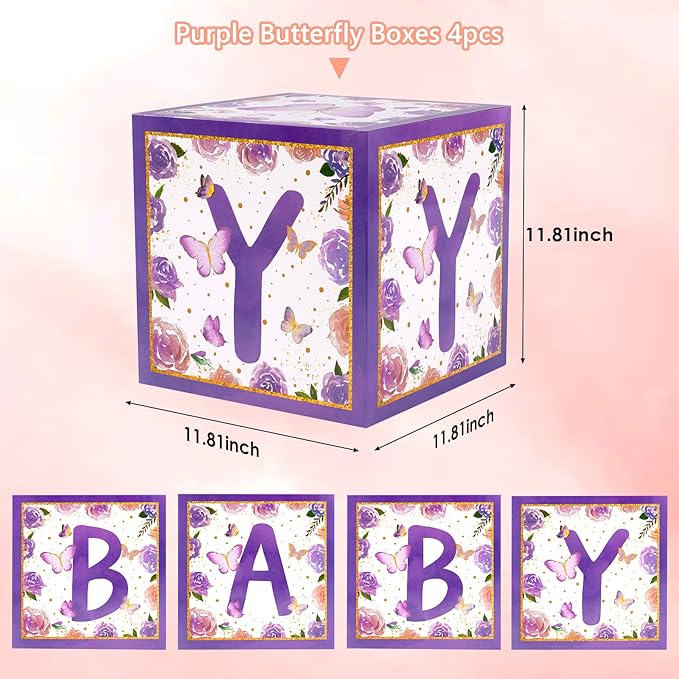 Baby Boxes with Letters and Butterfly Balloons for Gender Reveal