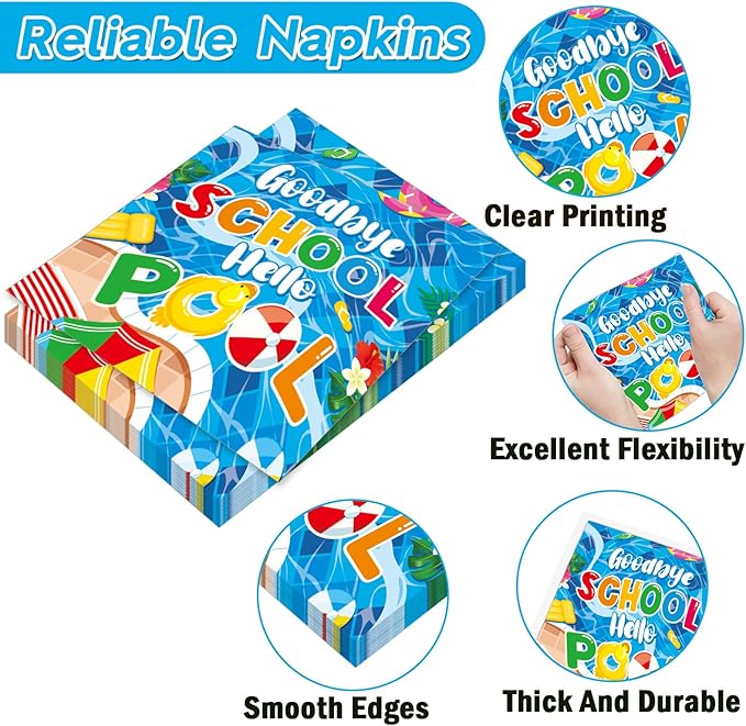 100 Pcs Pool Party Decoration for Goodbye School Hello Pool Paper