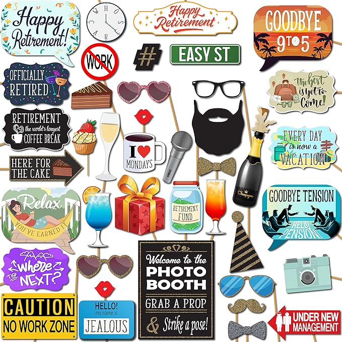 Retirement Photo Booth Props 41 pc Photobooth Kit with 8 x 10 Inch
