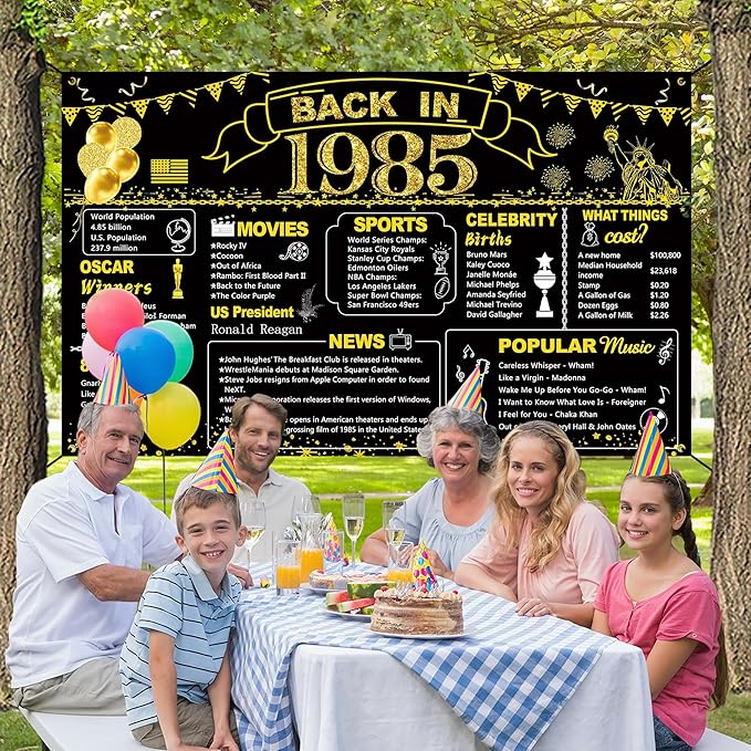 DARUNAXY 41st Birthday Black Gold Party Decoration, Back in 1985