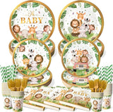 300 Pcs Safari Baby Shower Plates and Napkins Serves 50 Guests