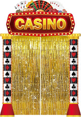 3 Pcs Casino Night Porch Sign Banner with Fringe Backdrop Curtains