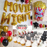 Movie Night Decorations Popcorn Star Foil Balloons Cupcake Toppers