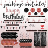 Rose Gold and Black Birthday Party Decorations Set Happy Birthday