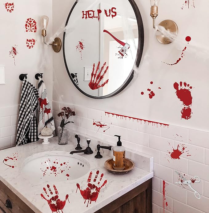 173PCS Halloween Bloody Footprints Floor Clings Plus Tattoos