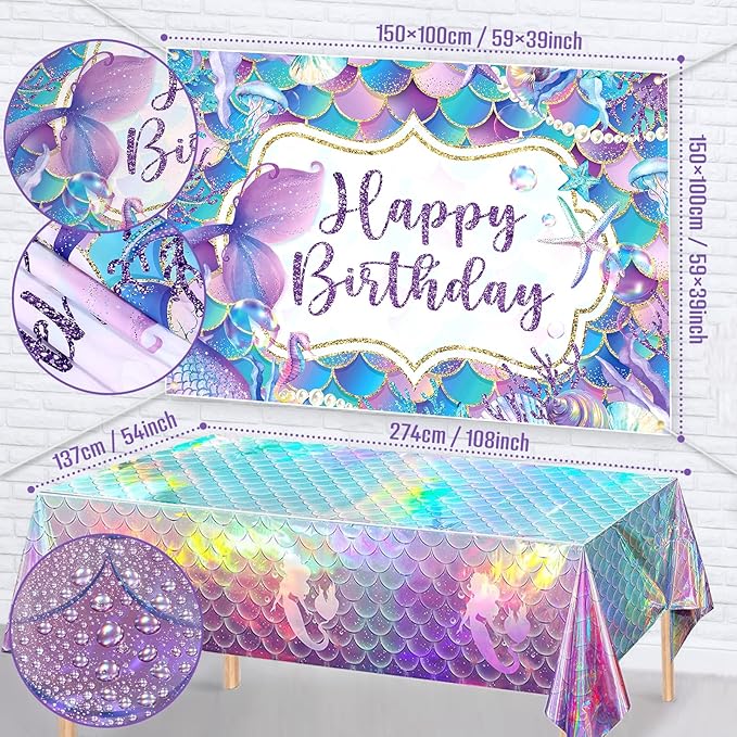 139Pcs Mermaid Birthday Party Decorations Supplies for Girl Kid
