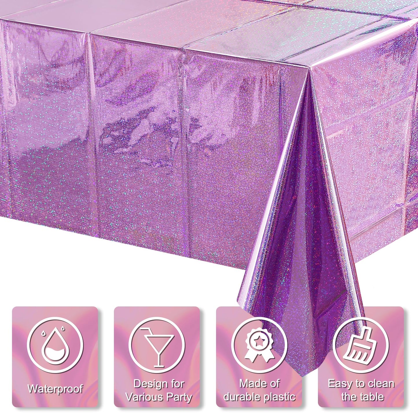 8 Pack Iridescent Light Purple Plastic Tablecloths Shiny Disposable