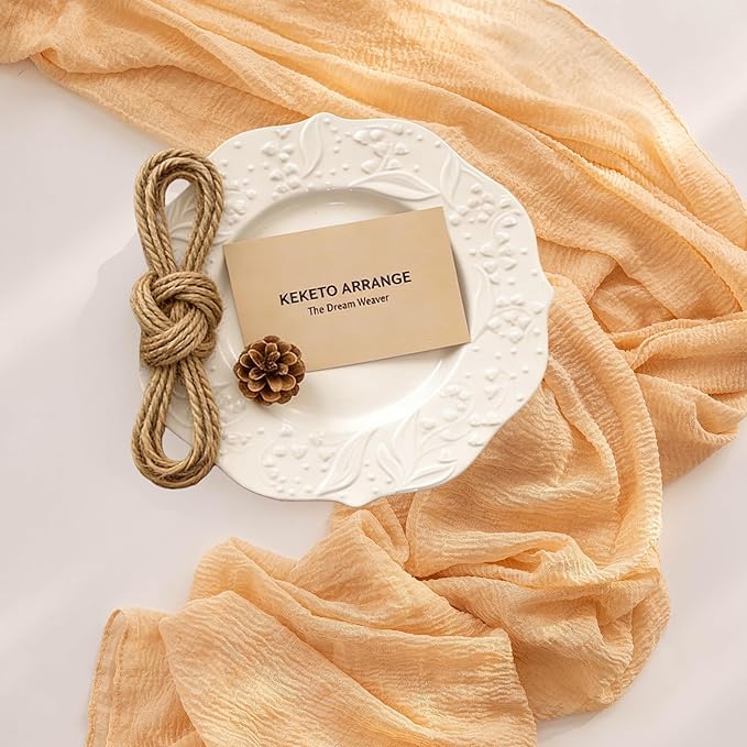 Keketoarrange 3pcs Deep Beige Cheesecloth Table Runner Rustic Boho