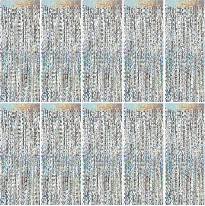 Tinsel Foil Fringe Curtains Wavy Backdrop for Parties Sparkle #7