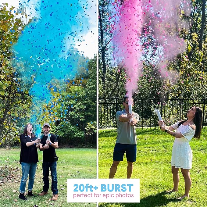 Gender Reveal Confetti Cannon Biodegradable Powder & Heart Shaped