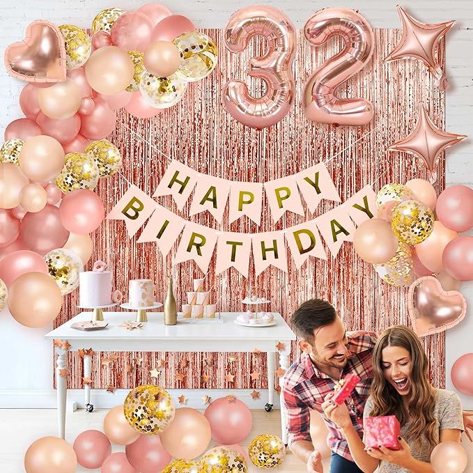 Woman Lady Rose Gold Party Decorations Happy Birthday Banner Tassel