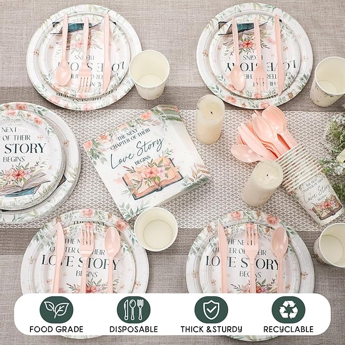 252 Pcs Next Chapter Love Bridal Shower Party Tableware Set Included