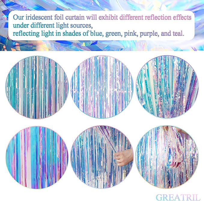 Iridescent Party Streamers Backdrop - GREATRIL Neon Transparent