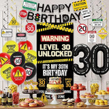 30th Birthday Decorations Men Women Caution Logo Level 30 Unlocked