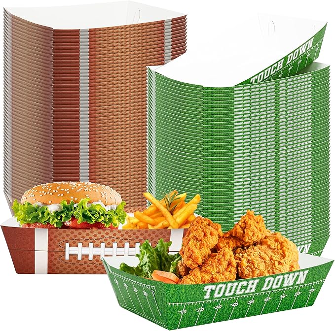 100 PCS Football Party Supplies Football Paper Food Tray Large