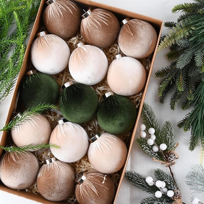 Christmas Tree Ornaments Velvet Balls - Pack of 15pcs Shatterproof