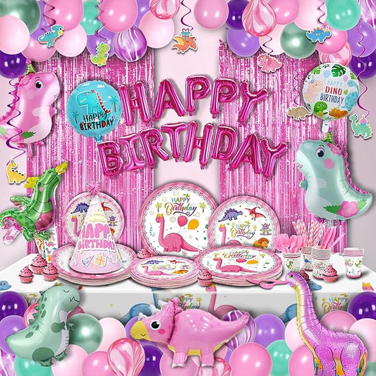 Party Spot! 150 pcs Dinosaur Birthday Party Supplies For Girls