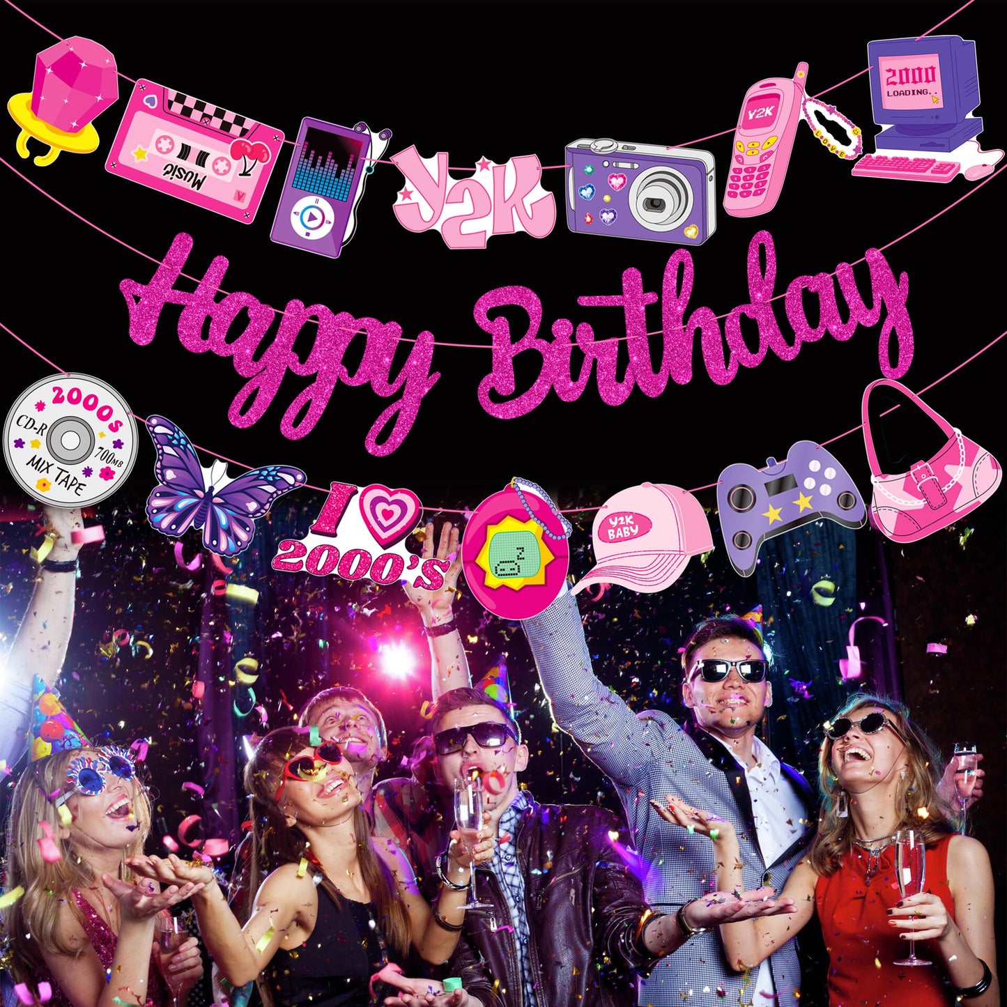 3pcs Y2K Birthday Party Banners 2000s Pink Birthday Party Decorations