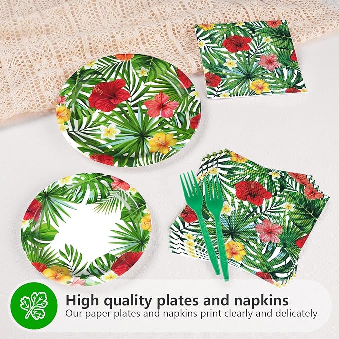 200pcs Hawaiian Luau Party Decorations Tropical Luau Plates and