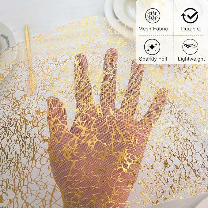 Snowkingdom 20Ft Gold Table Runner, Golden Glitter Foil Metallic Thin