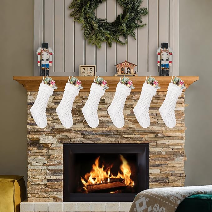 Christmas Stockings, 14 Inch White Cable Knitted Stockings for Xmas