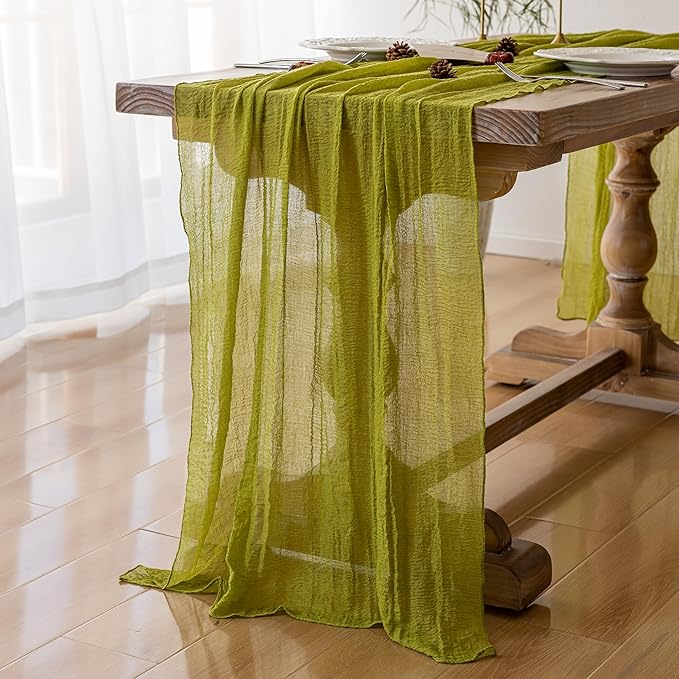 Keketoarrange 3pcs Moss Green Cheesecloth Table Runner Gauze 120 Inch