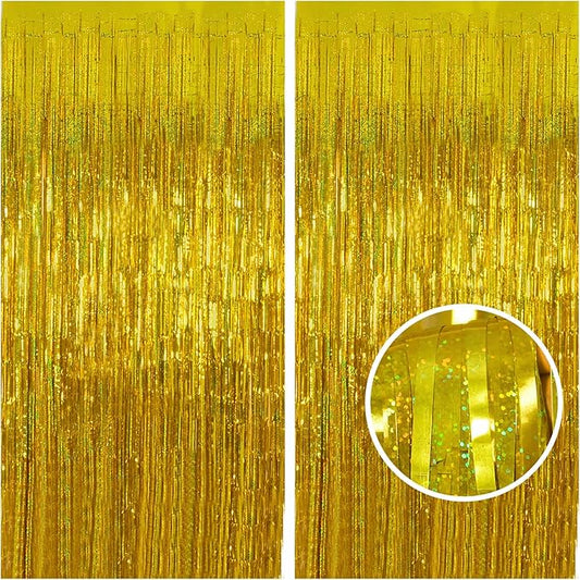 Gold Tinsel Curtain Backdrop – Melsan 2 Pack 3.2 ft x 8 ft Metallic