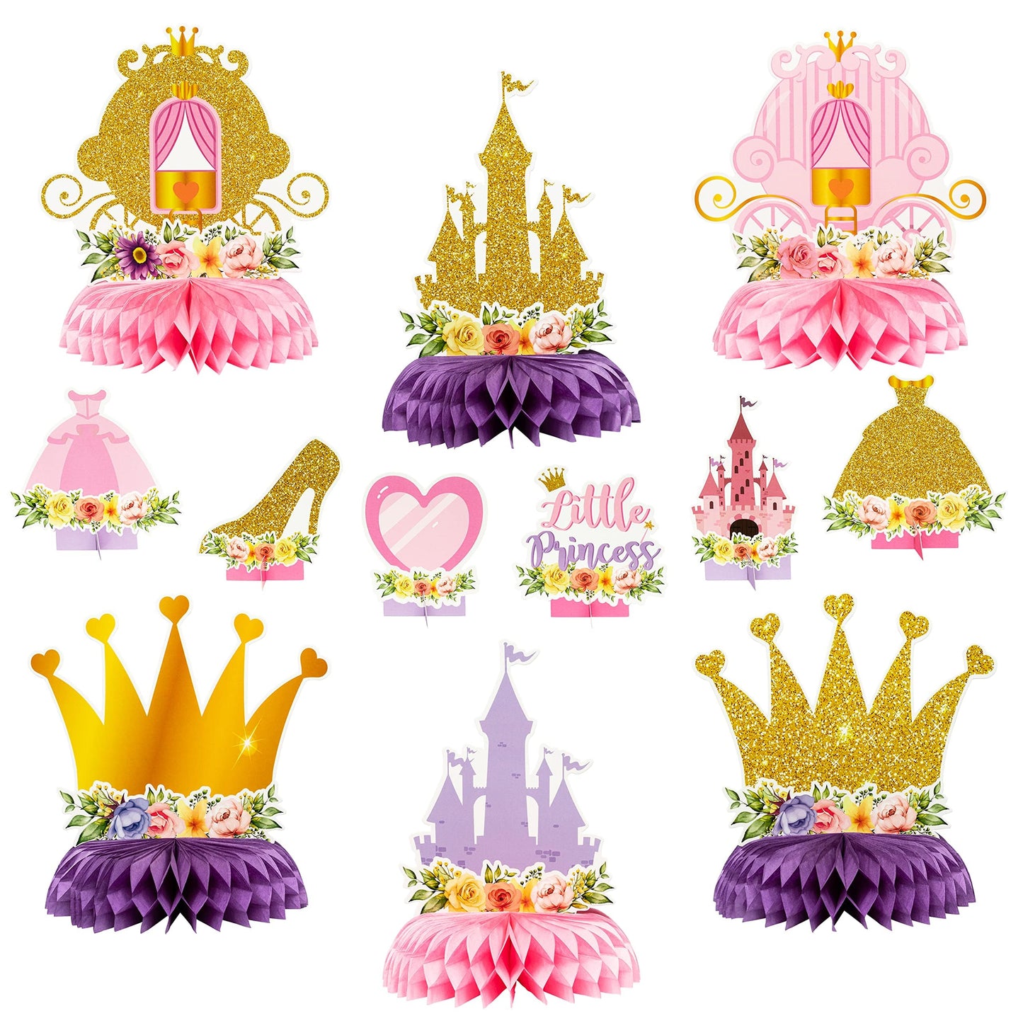 ArowlWesh 12Pcs Floral Princess Party Honeycomb Centerpieces Princess