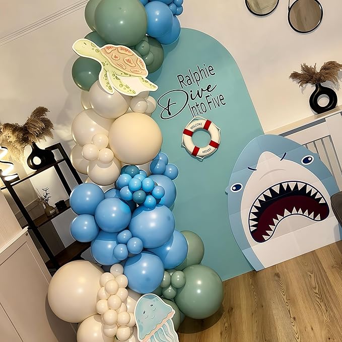 Under the Sea Balloons Garland Arch Kit, 123pcs Dusty Blue Teal