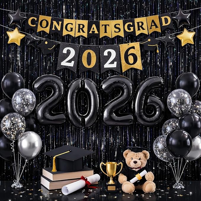 Graduation Decorations 2026 Foil Fringe Curtains- Melsan 3 Pack 3.2 x