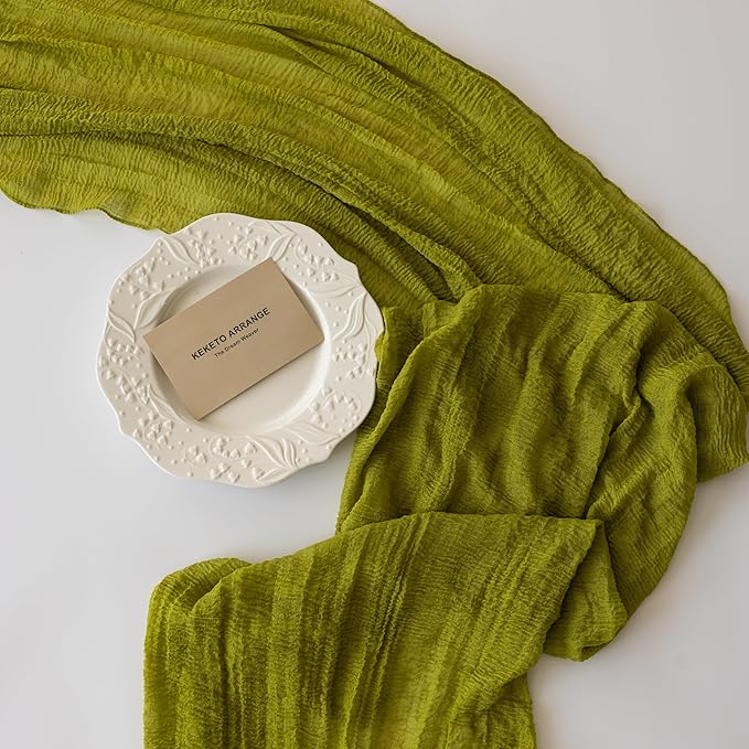 Keketoarrange 3pcs Moss Green Cheesecloth Table Runner Gauze 120 Inch