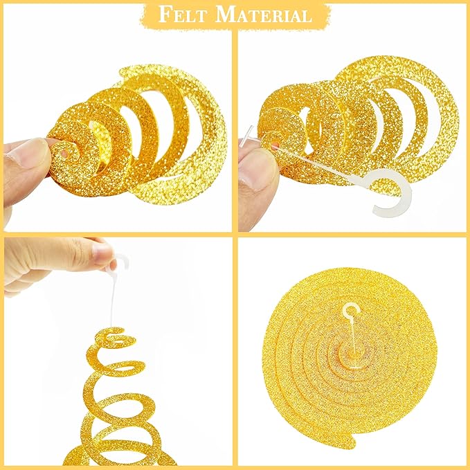 36Pcs Sage Green Gold Hanging Swirl Decorations Glitter Gold Olive