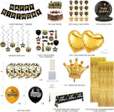 Black and Gold Birthday Decorations Party Supplies Kit with