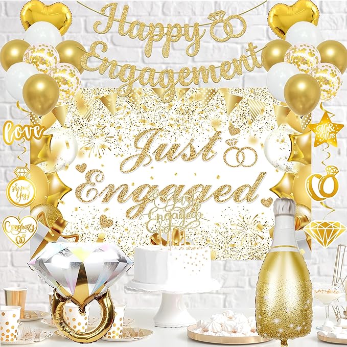 Gold Engagement Party Decorations for Couple Just Engaged Backdrop