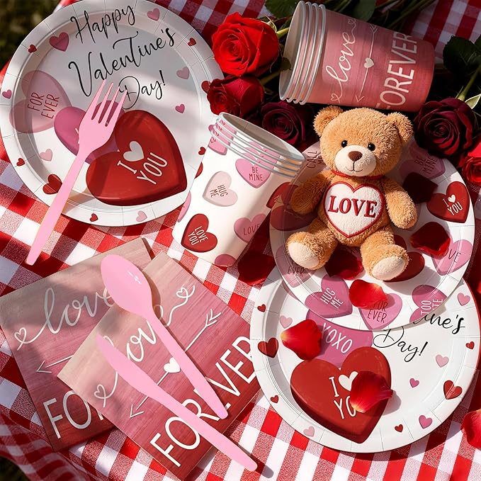 168PCS Happy Valentine's Day Party Supplies Pink Red White Heart