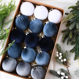 Velvet Christmas Ornaments Balls for Tree - 15pcs Blue Shatterproof